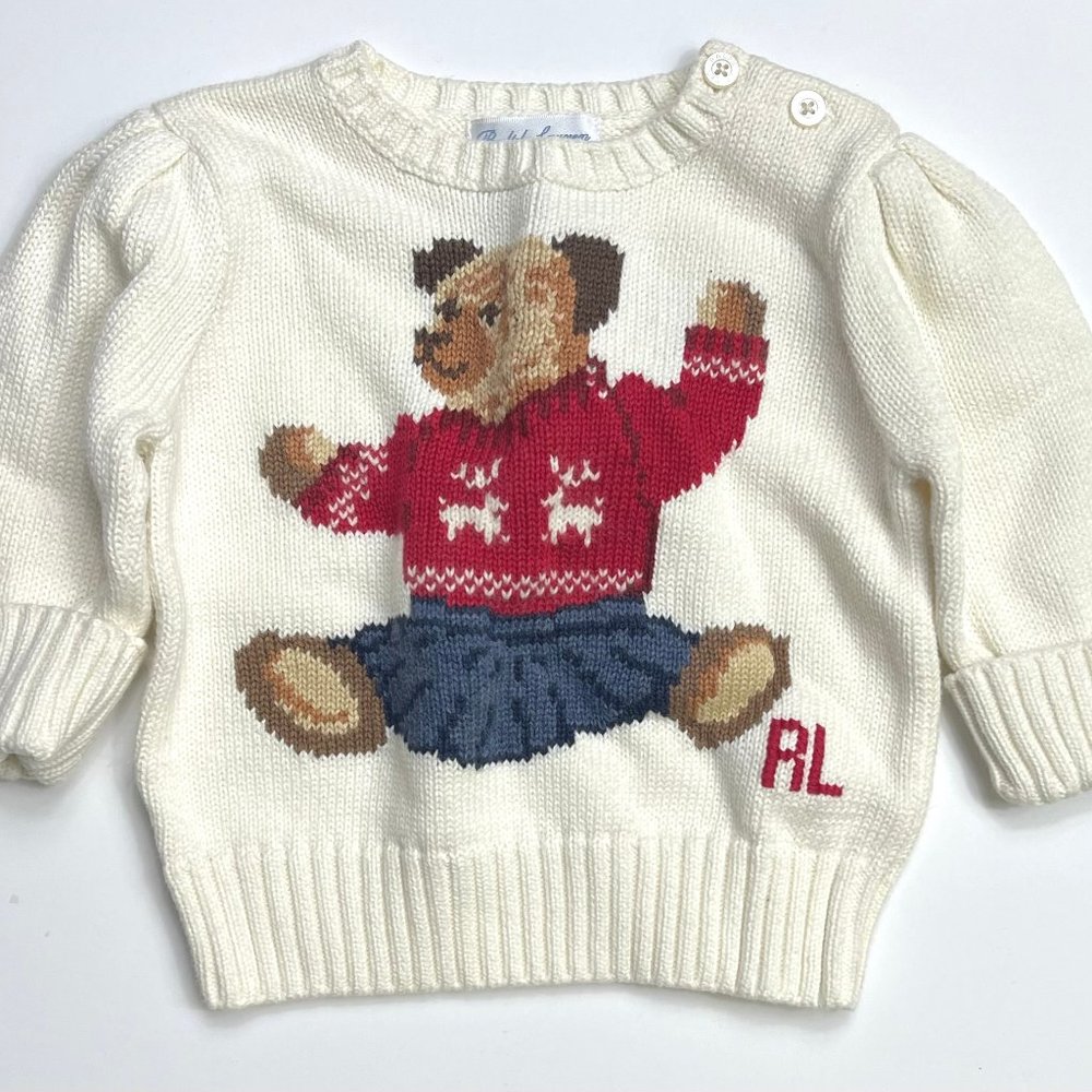 New Ralph Lauren Girls Bear Logo Sweater sz 6m